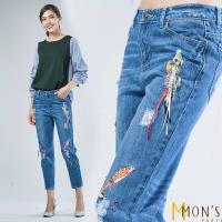 MONS 設計款刺繡珠飾顯瘦牛仔褲