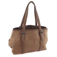 BOTTEGA VENETA 卡其色編織羊皮肩背布料T型托特包(展示品)