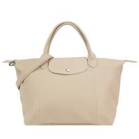 LONGCHAMP Le Pliage Cuir 系列小羊皮短把折疊水餃包(小/淺駝)
