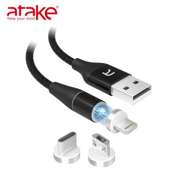 【ATake】- 磁吸式 3in1 USB充電傳輸線 黑 B1B-6KT-0002