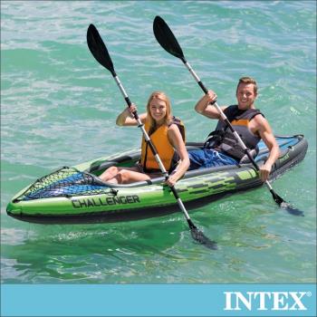 INTEX 挑戰者K2-雙人運動獨木舟/橡皮艇 (附雙漿+手壓幫浦)(68306)