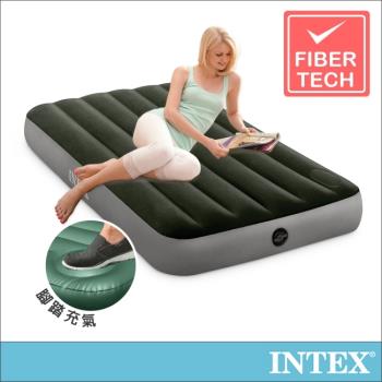 INTEX 經典單人加大充氣床墊(fiber-tech)-內建腳踏幫浦-寬99cm(64761)