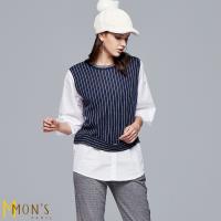 MONS 時尚羊毛條紋假兩件式造型上衣