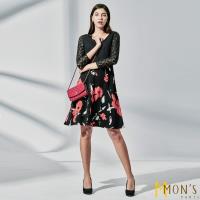 MONS 名品優雅蕾絲袖印花洋裝