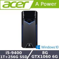 Acer宏碁 T200 電競桌上型電腦 i5-9400/8G/1T+256G SSD/GTX1060/500W/W10/DVD光碟機