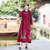 【維拉森林】寬鬆刺繡緹花連帽民族風連衣裙M-2XL(共五色)
