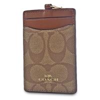 COACH LOGO防刮皮革證件票卡夾-棕色