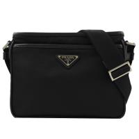 PRADA 2VH093 三角LOGO尼龍帆布皮飾邊斜背包.黑