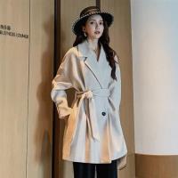 【SZ】英倫風落肩寬鬆休閒綁帶毛呢大衣外套S-L(共二色)