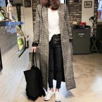 【米蘭精品】毛呢外套長版大衣-經典格子千鳥紋繭型女外套73wd30