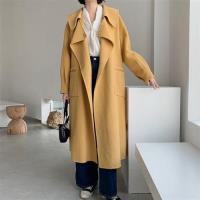 【米蘭精品】毛呢大衣羊毛外套-娃娃領寬鬆綁帶長版女外套4色73wb40