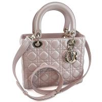 DIOR 珠光粉色小羊皮金釦手提斜背兩用LADY包(展示品)