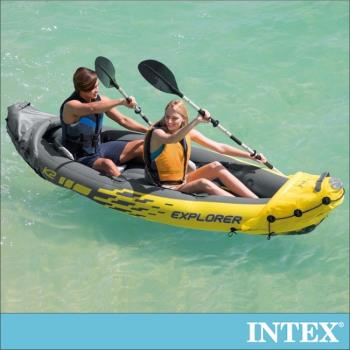 INTEX 探險家K2-雙人運動獨木舟/橡皮艇(附雙漿+手壓幫浦)(68307)