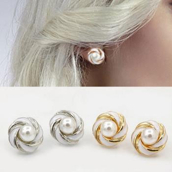 【I.Dear Jewelry】 韓系飾品-韓國明星同款氣質圓形花朵滴油珍珠耳環(3色)現貨