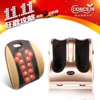 Concern康生-極致奢華6D溫熱按摩腳機 香檳金+ 6D極致雙排開背按摩墊(CON-712+CON-2866)