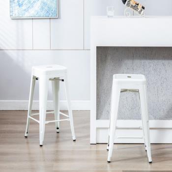 【E-home】Yanni亞尼工業風可堆疊金屬吧檯椅-高76cm白色