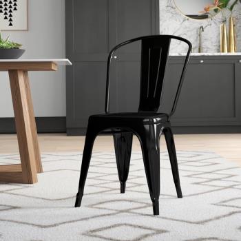 【E-home】Sidney希德尼工業風金屬高背餐椅-黑色