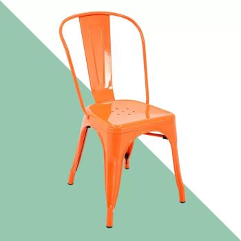 【E-home】Sidney希德尼工業風金屬高背餐椅-橘色
