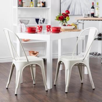 【E-home】Sidney希德尼工業風金屬高背餐椅-白色