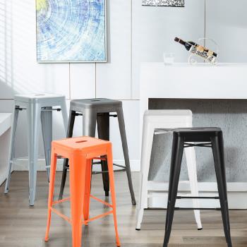 【E-home】四入組-Yanni亞尼工業風可堆疊金屬吧檯椅-高76cm