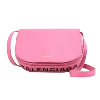 BALENCIAGA 巴黎世家 542207 燙金LOGO翻蓋斜背包.亮粉