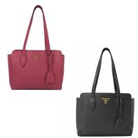 PRADA 1BG112 經典浮雕LOGO荔枝牛皮肩背托特包.兩色可選(桃/黑)
