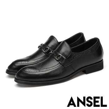 【Ansel】全真皮頭層牛皮復古英倫風皮紋拼接造型一字休閒皮鞋