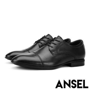 【Ansel】全真皮頭層牛皮紳士風度復古款經典皮鞋 黑