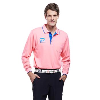 【Londa Polo】雙棉PK吸排布男版長袖POLO衫P59664亮粉桔