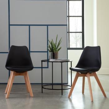 【E-home】二入組EMSB北歐經典造型軟墊櫸木腳餐椅