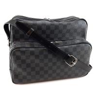 LV 黑灰棋盤格紋帆布男用斜背子母雙層航空包(展示品)