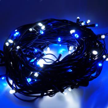 摩達客-100燈LED燈串聖誕燈 (藍白光黑線)(附控制器跳機)(高亮度又省電)