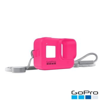 【GoPro】HERO8 Black專用矽膠護套+繫繩-勁電粉AJSST-007(公司貨)