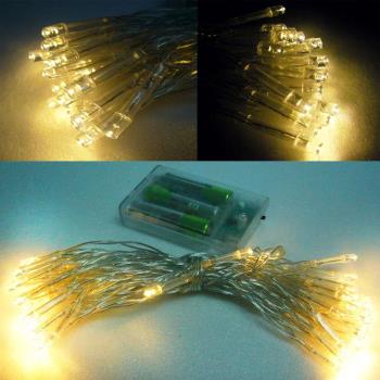 摩達客 聖誕燈 LED燈串50燈電池燈 (暖白光/透明線） (高亮度又環保)