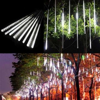 摩達客-聖誕燈裝飾燈LED流星燈串8條燈(白光插電式/單燈長50cm)