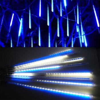 摩達客-聖誕燈裝飾燈LED流星燈串8條燈(藍白光插電式/單燈長50cm)