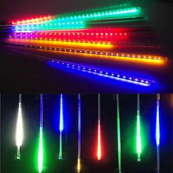 摩達客-聖誕燈裝飾燈LED流星燈串8條燈(四彩光插電式/單燈長50cm)