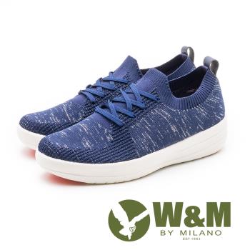 W&MMODARE襪套式 飛線編織厚底女鞋-藍(另有粉)