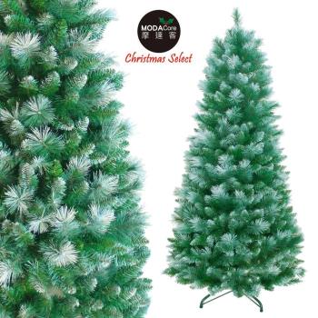 摩達客_6尺/6呎(180cm) 彈簧摺疊豪華松針混葉刷雪白頭綠色聖誕樹(組裝便利)本島免運費