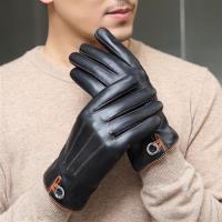 【米蘭精品】觸控手套真皮手套-山羊皮加絨紐扣裝飾男手套73wm24