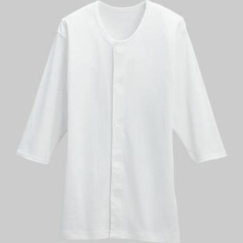 日本Kawamoto 女士純棉前開自黏式八分袖內衣/睡衣