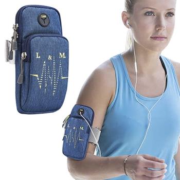 【活力揚邑】防水透氣排汗耳機孔跑步自行車運動手機音樂臂包臂袋臂帶臂套7.2吋以下通用-藍色