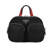 PRADA Nylon Cargo 尼龍雙口袋三角LOGO 手提後背包(黑/紅)