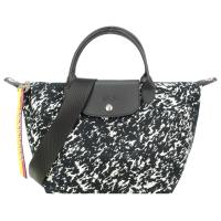 LONGCHAMP LE PLIAGE APPALOOSA系列厚尼龍雲彩短把折疊水餃包(小/黑X白)
