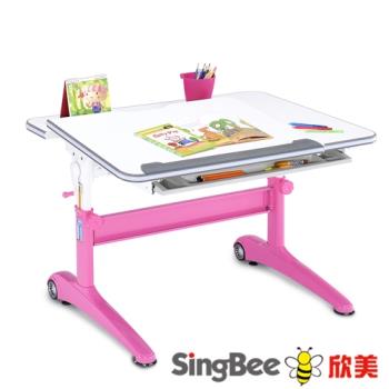 【SingBee欣美】寬105cm KDF-WG107 酷炫L桌 (粉紅色) (書桌 兒童書桌 升降桌)
