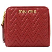 MIU MIU 5ML522 經典抓皺羊皮兩折扣式零錢短夾.紅