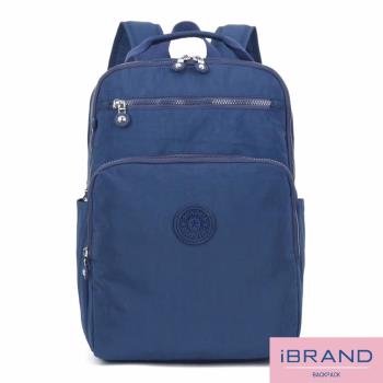 iBrand 輕盈防潑水素色雙拉鍊尼龍後背包(大) -藍色 MDS-8612L
