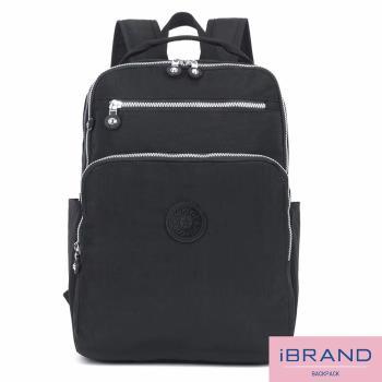 iBrand 輕盈防潑水素色雙拉鍊尼龍後背包(大) -黑色 MDS-8612L