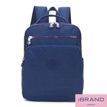 iBrand後背包 輕盈防潑水素色雙拉鍊尼龍後背包-寶藍色 8612-BL