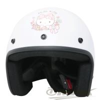 熊Kitty半罩式機車安全帽-白色+抗uv短鏡片+6入安全帽內襯套